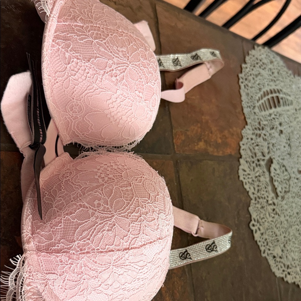 Victoria's Secret Pink Lace Push-Up Bra with Embellished Straps